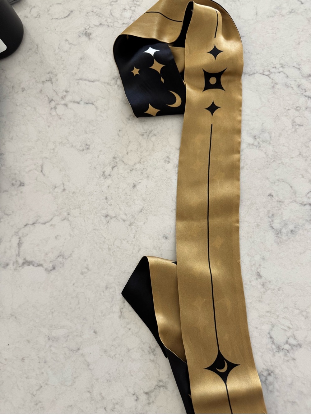 Lost Pattern Moonlight Stars Silky Gold & Black Graphic Scarf - Picture 3 of 14